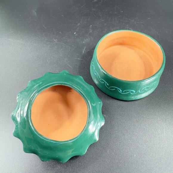 Mexican Pottery RedWare Trinket Dish Holder Container Sun Shaped Isidoro Signed - Picture 7 of 15